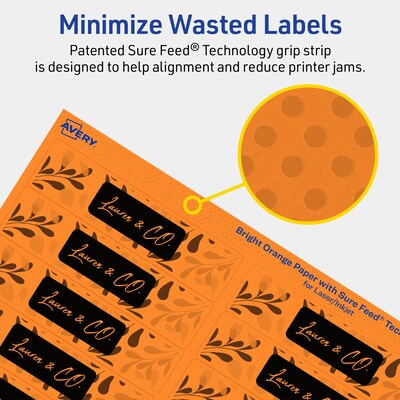 Avery Laser/Inkjet Multipurpose Rectangle Labels, 1" x 4", Bright Orange, 800/Pack (94202)