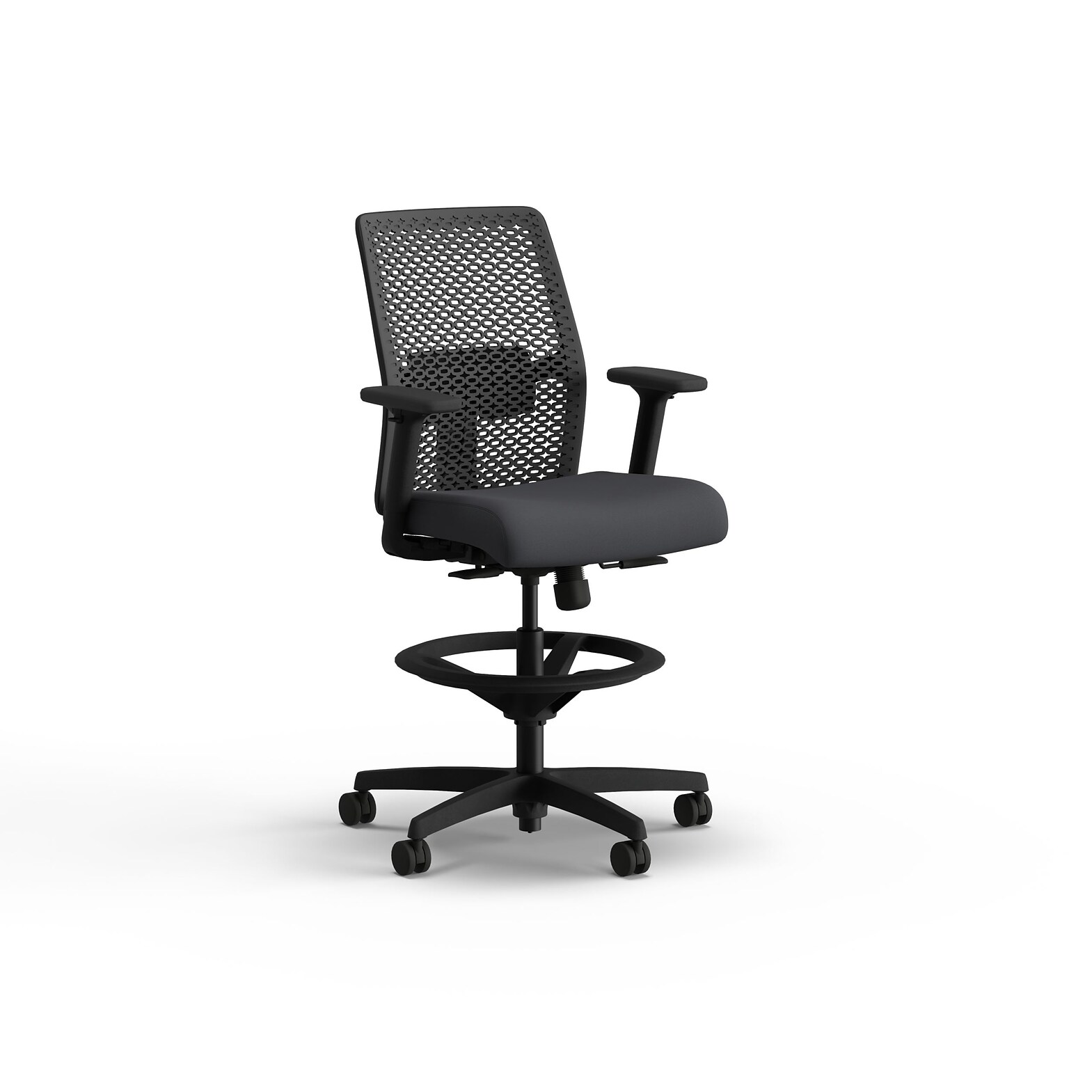 HON Ignition Vinyl Task Stool with Backrest and Footrest with Lumbar Support, Basalt (HONI2RA1A0S23HC)