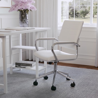 Martha Stewart Piper Faux Leather Swivel Executive Chair, White/Polished Nickel (CH2209212WH)