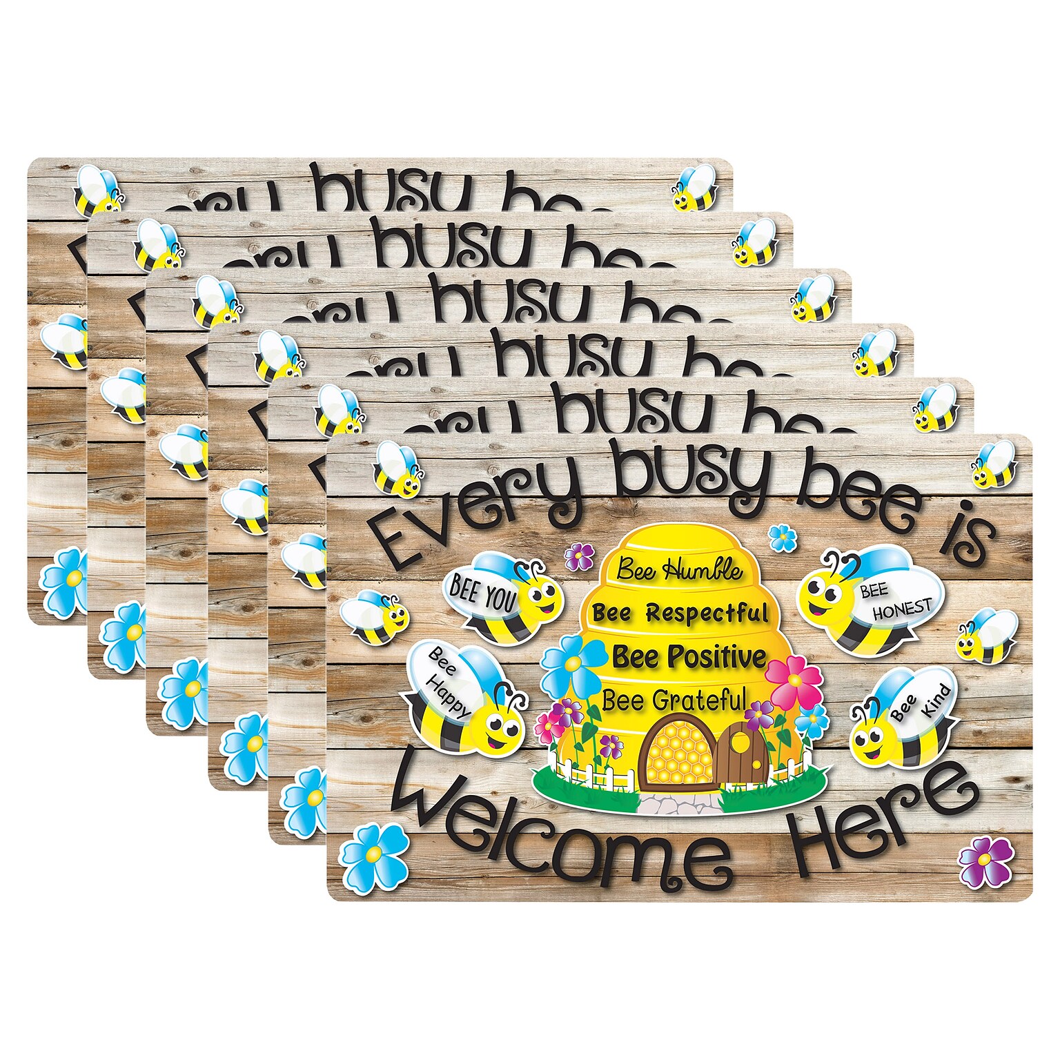 Ashley Smart Poly Computer Mouse Pad, 8 x 10, Every Busy Bee is Welcome Here, 6/Pack (ASH12504-6)