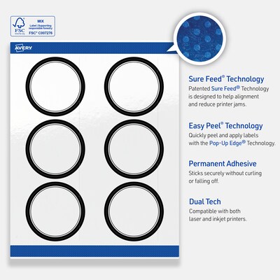 Avery Laser/Inkjet Circle Multipurpose Labels, 3" Dia., White, 60/Pack (S00-DM1)