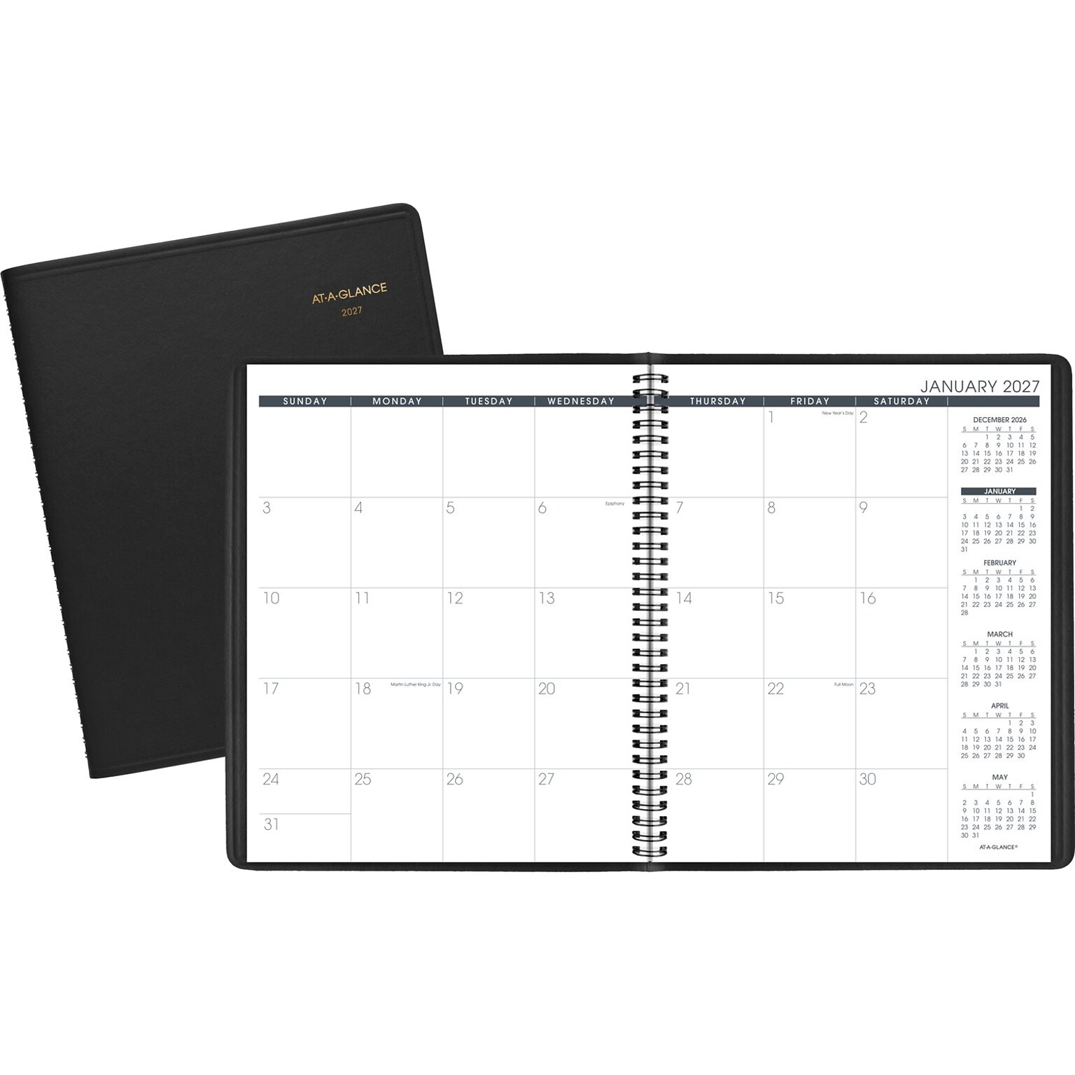 2027 AT-A-GLANCE 9 x 11 Monthly Planner, Faux Leather Cover, Black (70-270-05-27)
