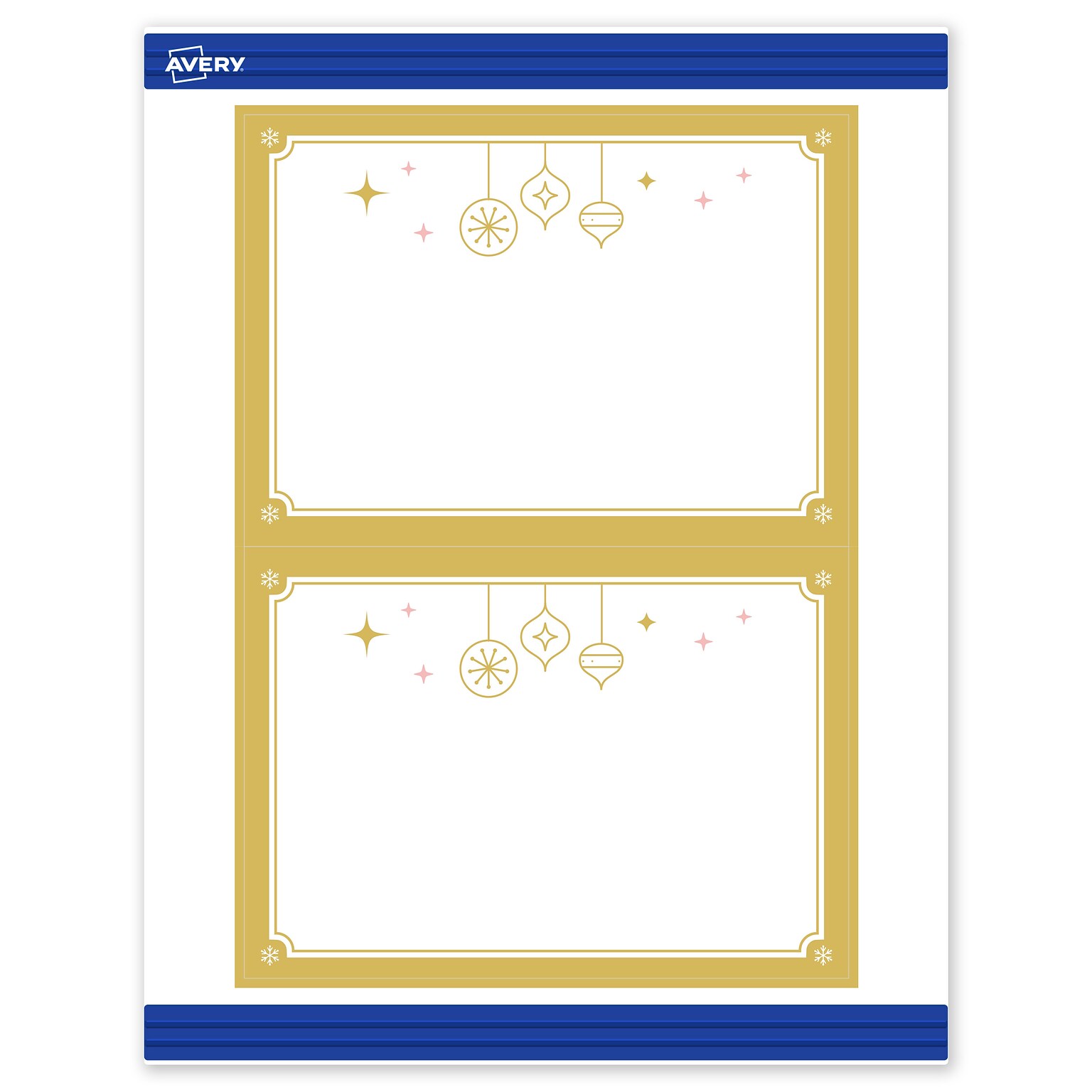 Avery Gold-Metallic Ornaments General Use Blank Cards, White, 20/Pack (S00-FH5)