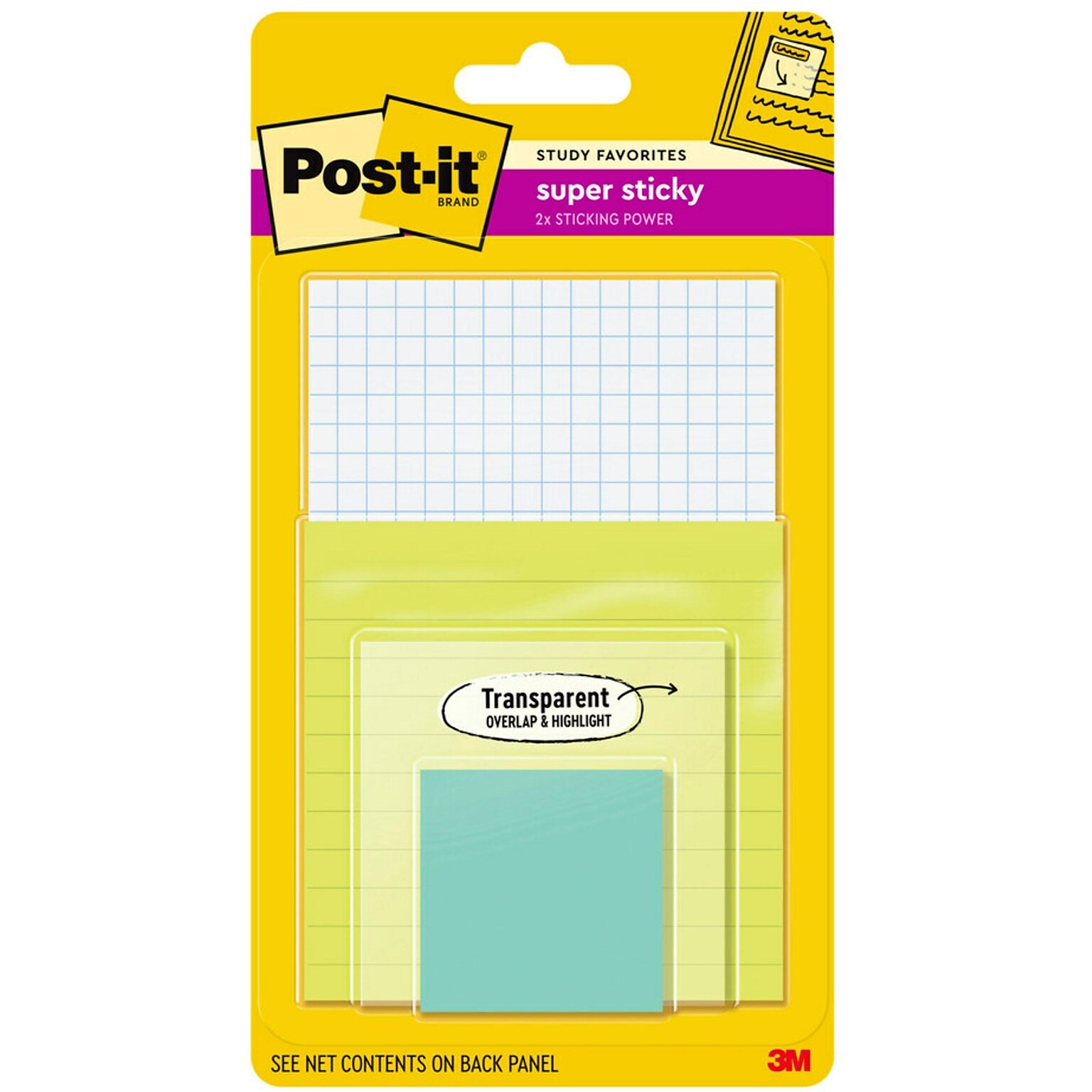 Post-it Super Sticky Notes Combo Pack, Assorted Collection, 45 Sheets/Pad, 4 Pads/Pack (4622-SSGRID-TR)