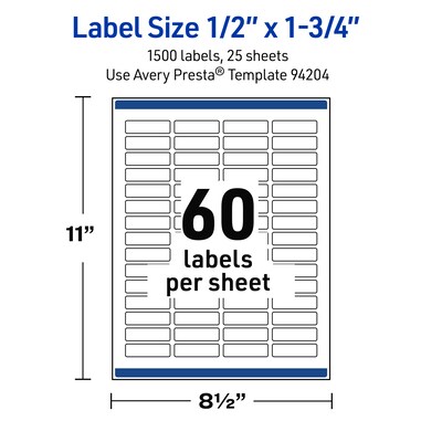 Avery Waterproof Rectangle Laser Multipurpose Labels, 0.5" x 1.75", White, 1500/Pack (19479399209)
