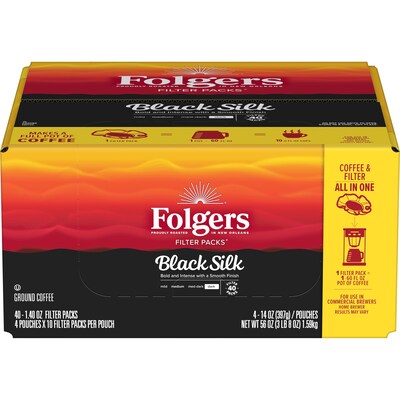 Folgers Black Silk Ground Coffee Filter Pack, Dark Roast, 1.4 oz., 40/Carton (SMU00016)