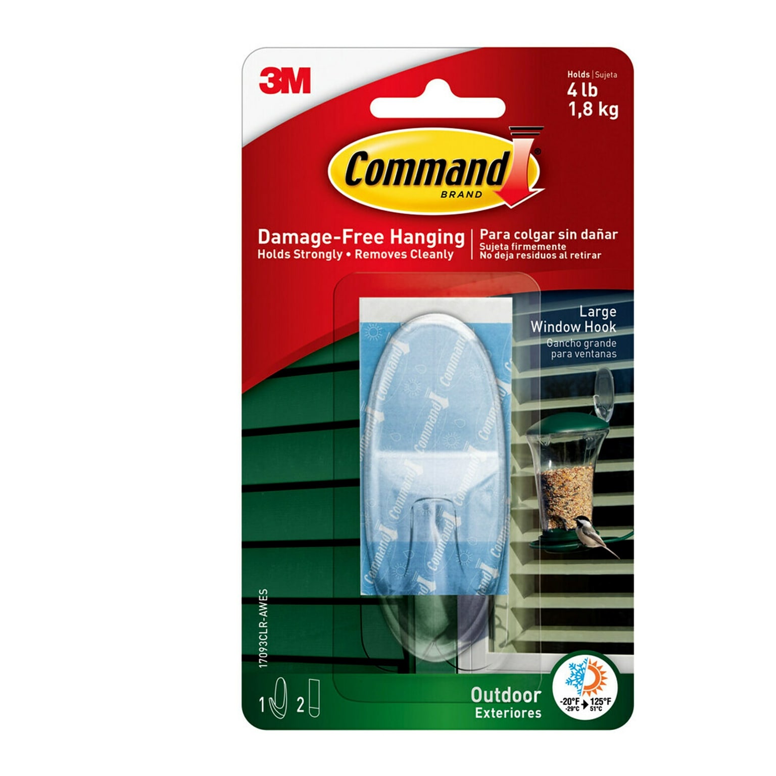 Command  Large Window Hook, 4 lb., Clear (17093CLR-AWES)