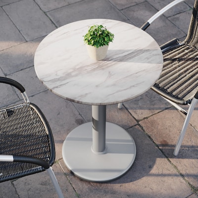 Flash Furniture Acadia 24" Round Wooden Dining Table with Round Base, White Faux Marble/Silver Base (STRD24WMATR18S)