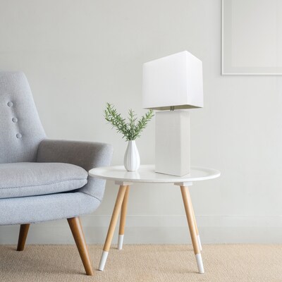 Lalia Home Lexington 21" Modern Bedside Table Lamp, White Rectangular Fabric Shade, Feit LED Bulb, White (LHT-3008-WH-LB)