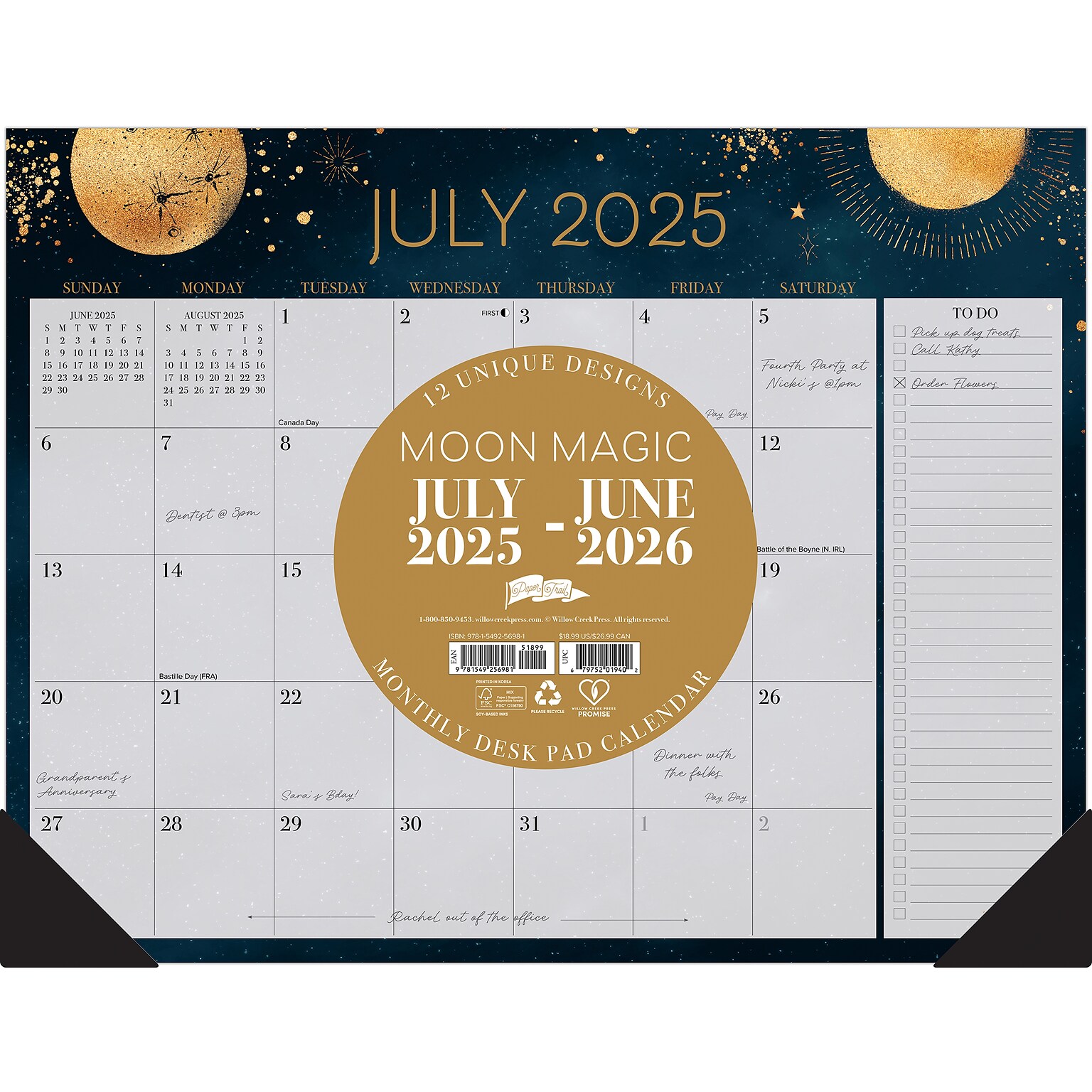 2025-2026 Willow Creek Moon Magic 22 x 17 Academic Monthly Desk Pad Calendar (56981)