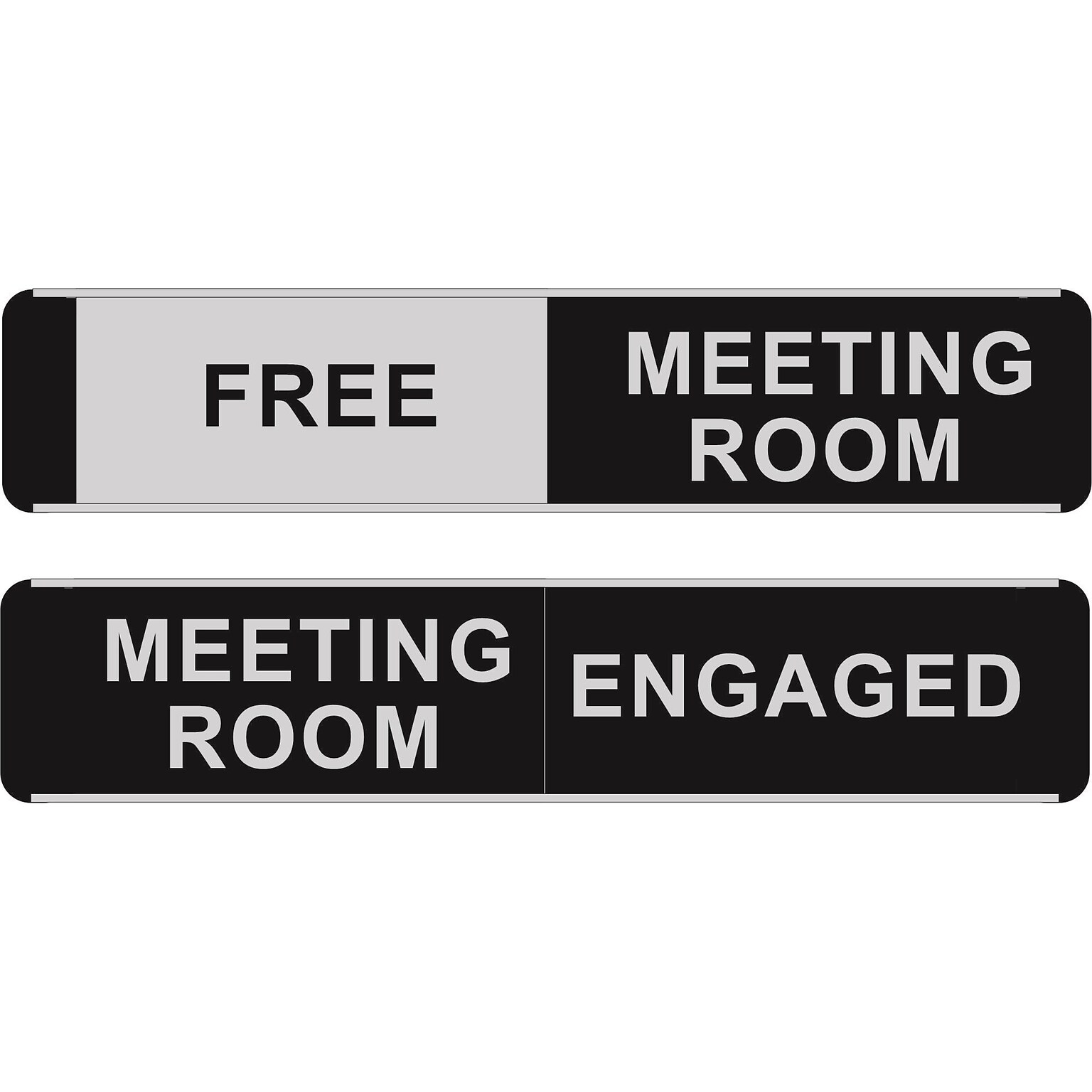 Seco Adhesive Meeting Room Free/Engaged Sliding Sign, 10 x 2, Black/Gray (BA103)