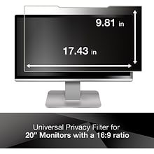 3M Privacy Filter for 20 Widescreen Monitor, 16:9 Aspect Ratio (PF200W9B)