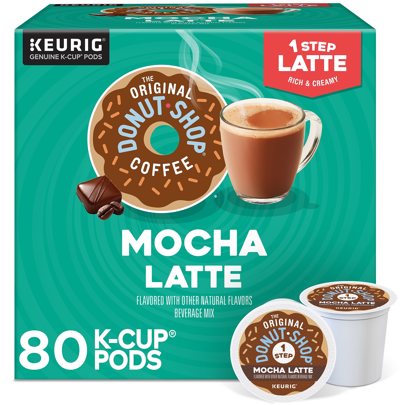 The Original Donut Shop One-Step Mocha Latte Coffee, Keurig K-Cup Pod, Dark Roast, 20/Box, 4 Boxes/Carton (381793CT)