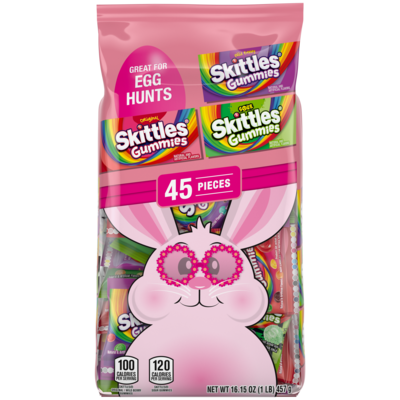 Skittles Gummies Fun Size Easter Candy Variety Bag, Assorted Flavors, 45 Pouches/Bag (MMM33063)
