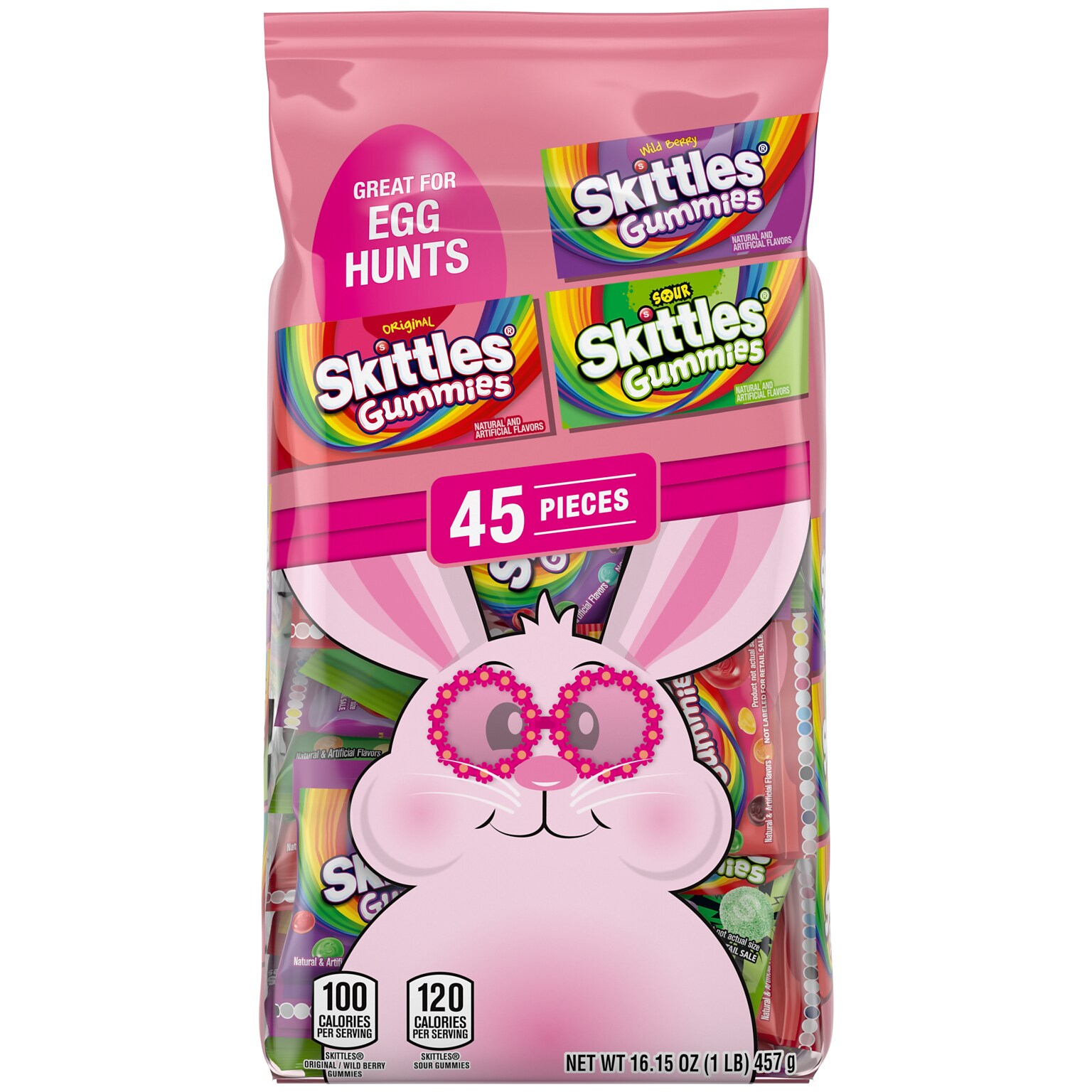Skittles Gummies Fun Size Easter Candy Variety Bag, Assorted Flavors, 45 Pouches/Bag (MMM33063)