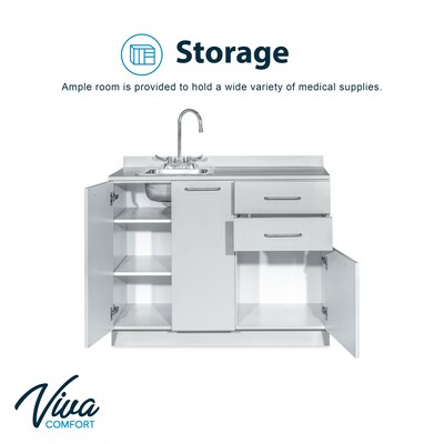 Viva Comfort 36.75"H x 42"W Exam Room Medical Cabinet With Sink, 2-Doors, 3-Drawers, Gray (ADIME902-BASE-42-LS-GRY-MK)