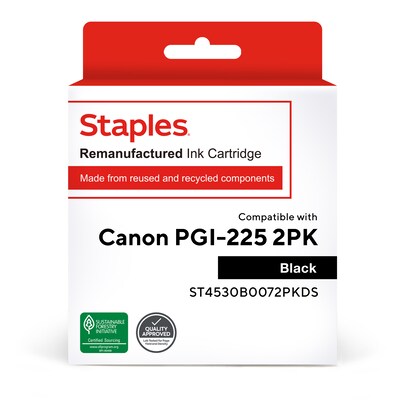 Staples Remanufactured Black Standard Yield Ink Cartridge Replacement for Canon PGI-225PGBK (ST4530B0072PKDS), 2/Pack