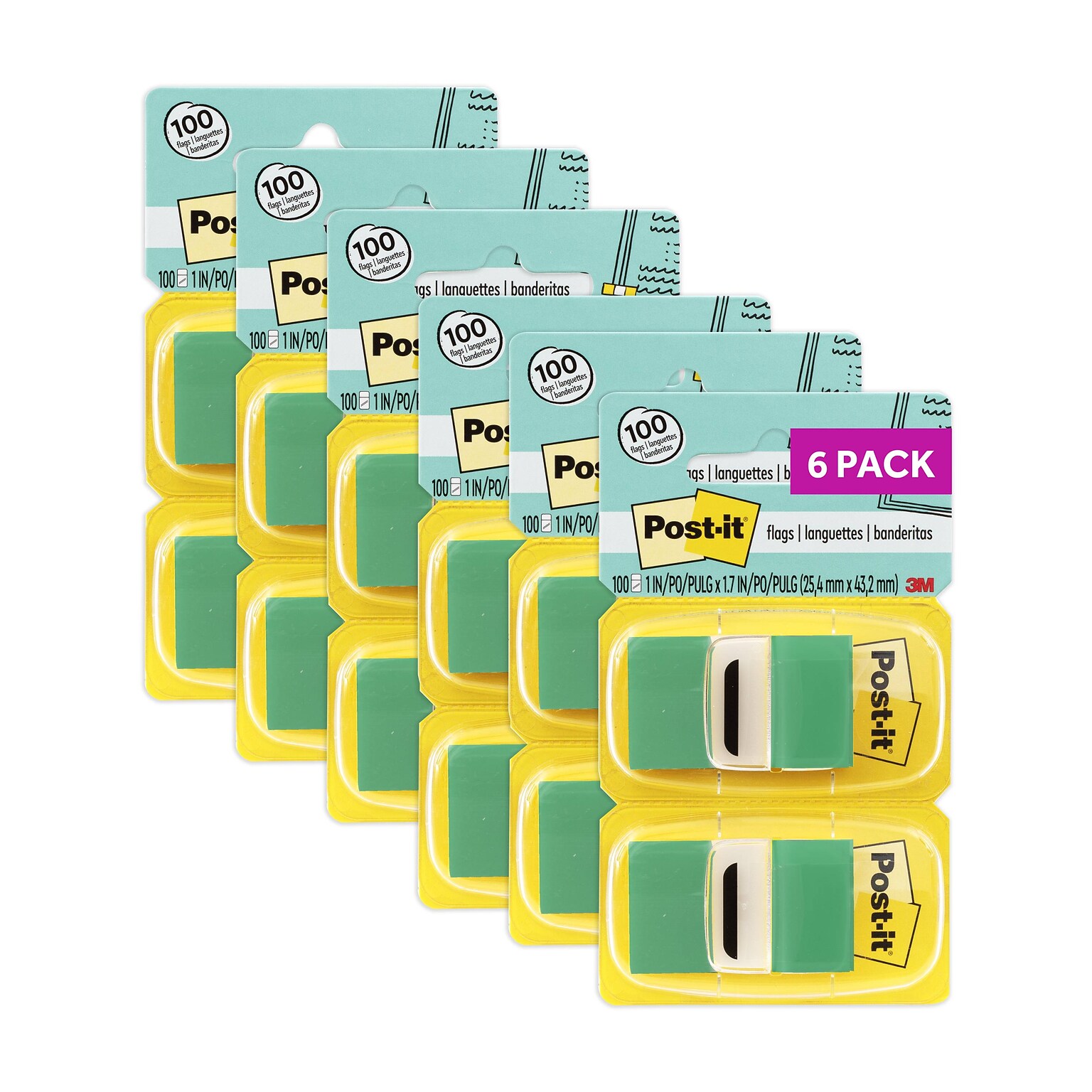 Post-it® Flags Value Pack, 1 Wide, Green, 600 Flags/Pack (680-GN12)