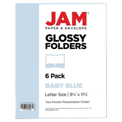 JAM Paper Laminated Two Glossy 2 Pocket Cardstock Presentation Folder, Baby Blue, 50/Box (31225346C)