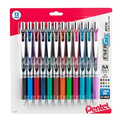 Pentel EnerGel RTX Gel Pens, Medium Point, Assorted Ink, Dozen (BL77BP12M)