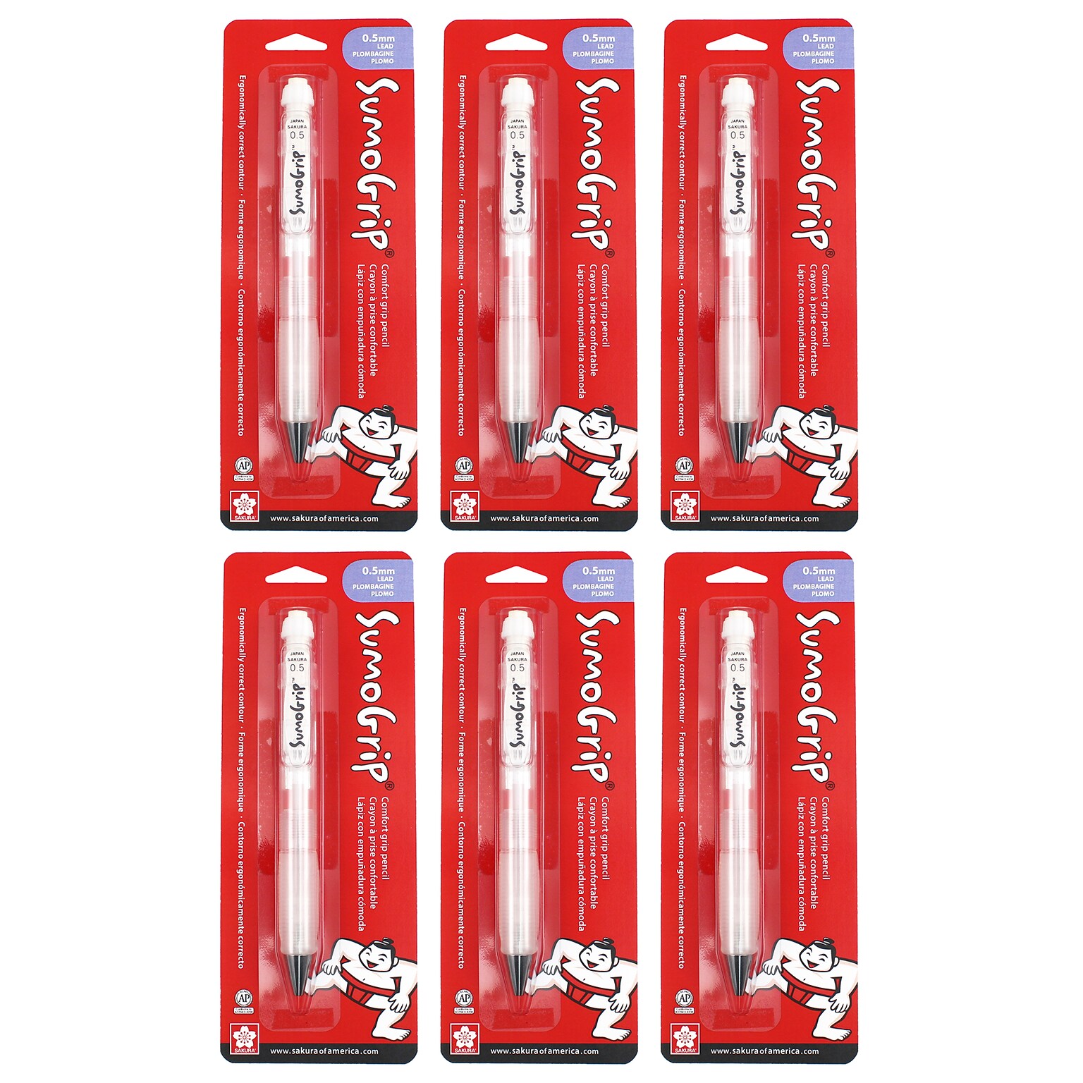 Sakura SumoGrip Comfort Mechanical Pencil, 0.5 mm Lead, 6/Pack (SAK50287-6)