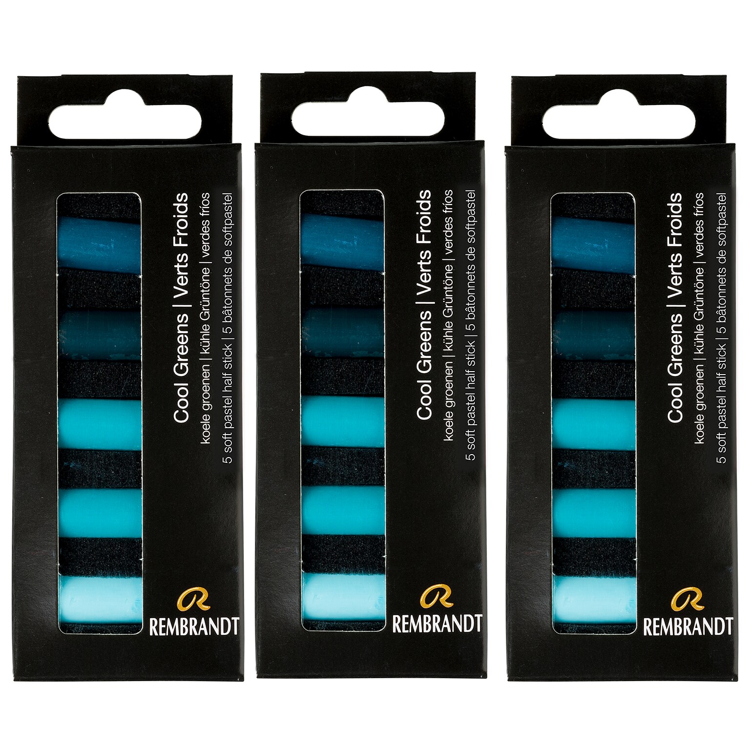 Rembrandt Soft Pastels Micro Sets, Cool Greens, 5/Set, 3 Sets/Bundle (RBX31820509-3)