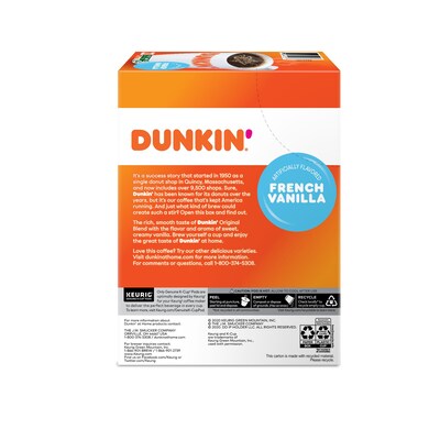 Dunkin' French Vanilla Coffee Keurig® K-Cup® Pods, Medium Roast, 22/Box (5000363272)