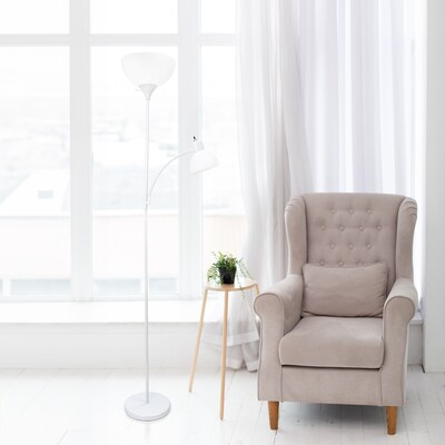 Simple Designs 71.50" LED Floor Lamp with Reading Light, White (LF2000-WHT)