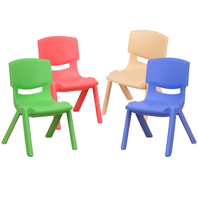Flash Furniture Plastic School Chair with 10.5" Seat Height, Assorted Colors, 4-Pieces(4YUYCX4003MULTI)