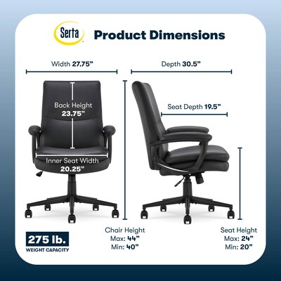 Serta Comfort Modern Ergonomic Bonded Leather Swivel Executive Chair, Black (CHR10132A)