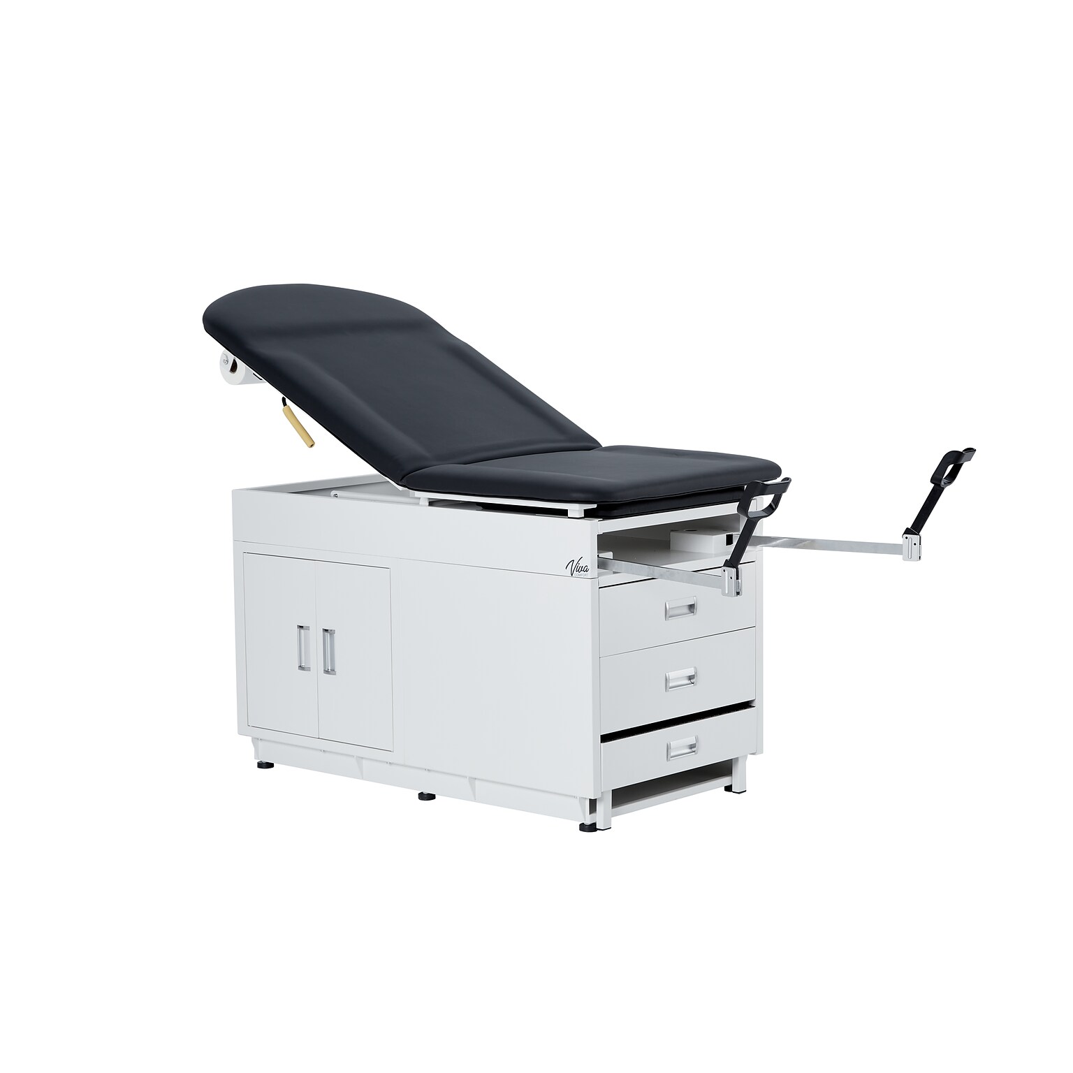 Viva Comfort Adjustable Exam Table with Stirrups & Storage, 500 lbs. Capacity, Black (ADI996-09-SSU2-BLK-MK)