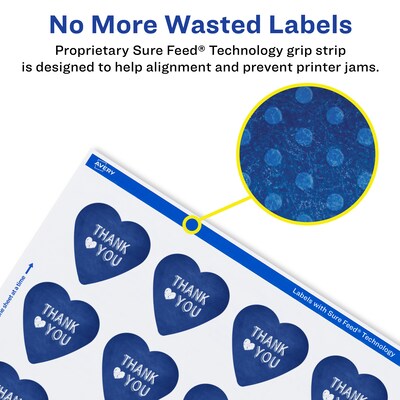 Avery Waterproof Heart Shaped Laser/Inkjet Multipurpose Labels, 1.5" x 1.5", White, 200/Pack (94602)