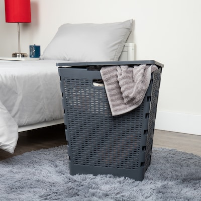 Mind Reader 16.11-Gallon Collapsible Hamper with Lid, Plastic, Gray (FOLHAMP61-GRY)