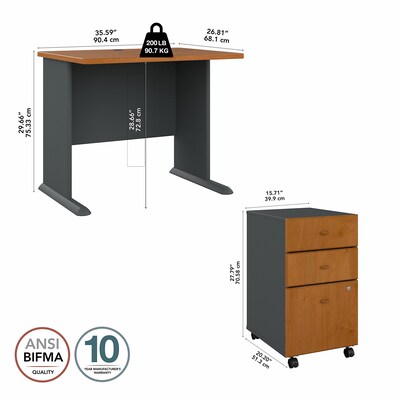 Bush Business Furniture Cubix 36W Desk with Mobile File Cabinet, Natural Cherry/Slate (SRA024NCSU)