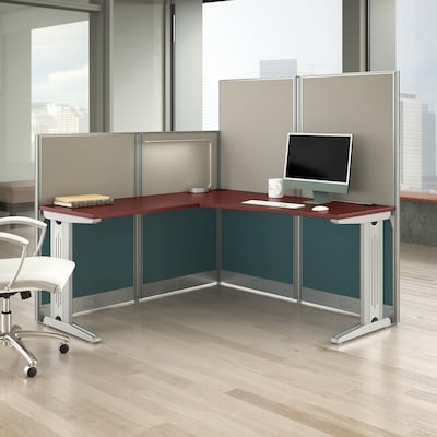 Bush Business Furniture Office in an Hour 65W x 65D L Shaped Cubicle Desk, Hansen Cherry (WC36494-03K)