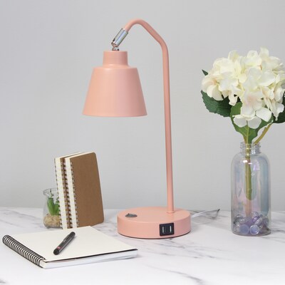 Simple Designs Sleek Essentials LED Desk Lamp, 16", with USB Ports, Blush Pink (LD1071-BPK)