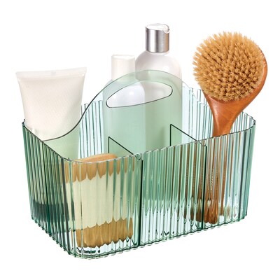 mDesign 4-Section Plastic Desktop Caddy Organizer with Handle, Plastic, Sage (26052)