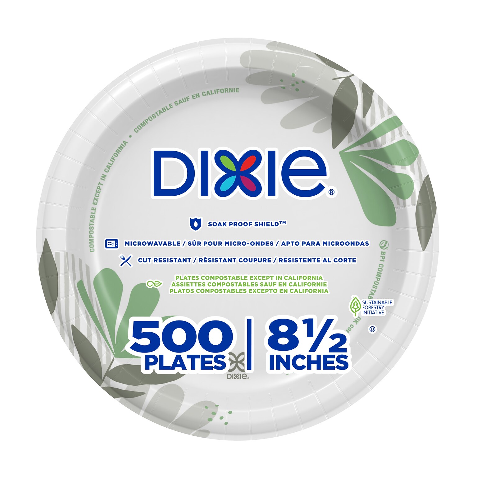 Dixie Pathways 8.5” Paper Plates, Multicolored, 500/Carton (UX9WS)