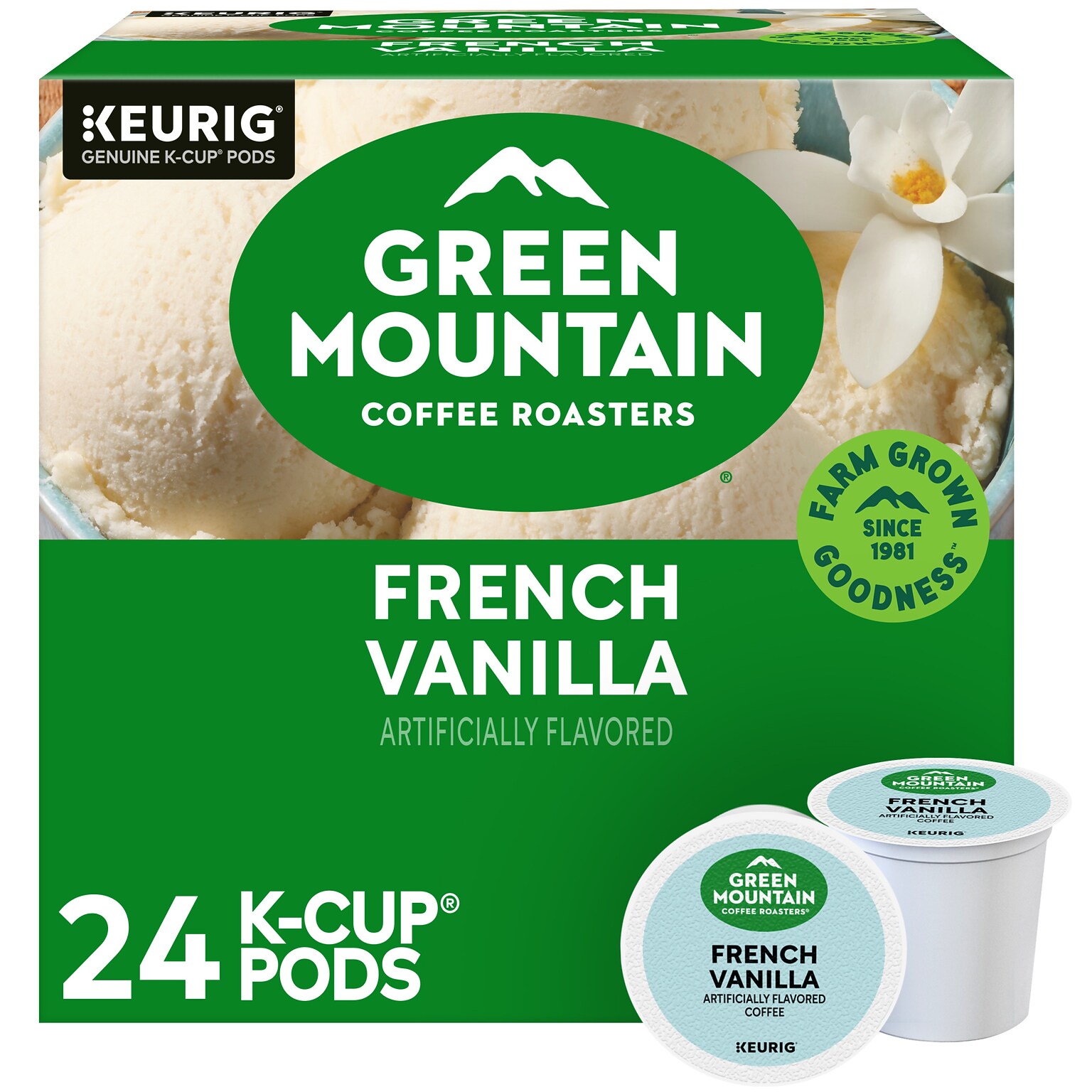 Green Mountain French Vanilla Coffee Keurig® K-Cup® Pods, Light Roast, 24/Box (5000330112)