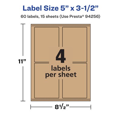 Avery Laser/Inkjet Multipurpose Labels, 3.5" x ", Kraft Brown, 60/Pack (94256)