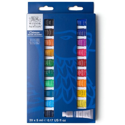 Winsor and Newton Cotman Watercolor Paint Tube Set, Assorted Colors, 5 mL, 20/Set (WNX0390665)
