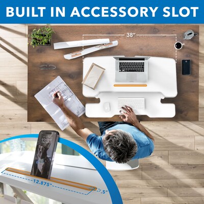 Mount-It! 38"W Manual Rectangular Adjustable Standing Desk Converter, White (MI-15005)