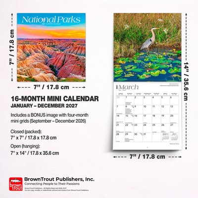 2027 BrownTrout National Parks 7" x 7" Monthly Wall Calendar (9798330709533)