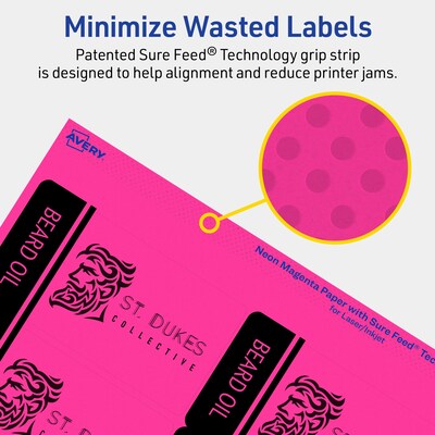 Avery Laser/Inkjet Rectangle Multipurpose Labels, 2" x 3.75", Neon Magenta, 640/Box (94240)