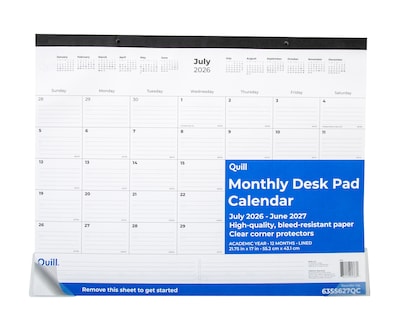2026-2027 Quill Brand® 22 x 17 Academic Monthly Desk Pad Calendar, Black (63556-27-QCC)