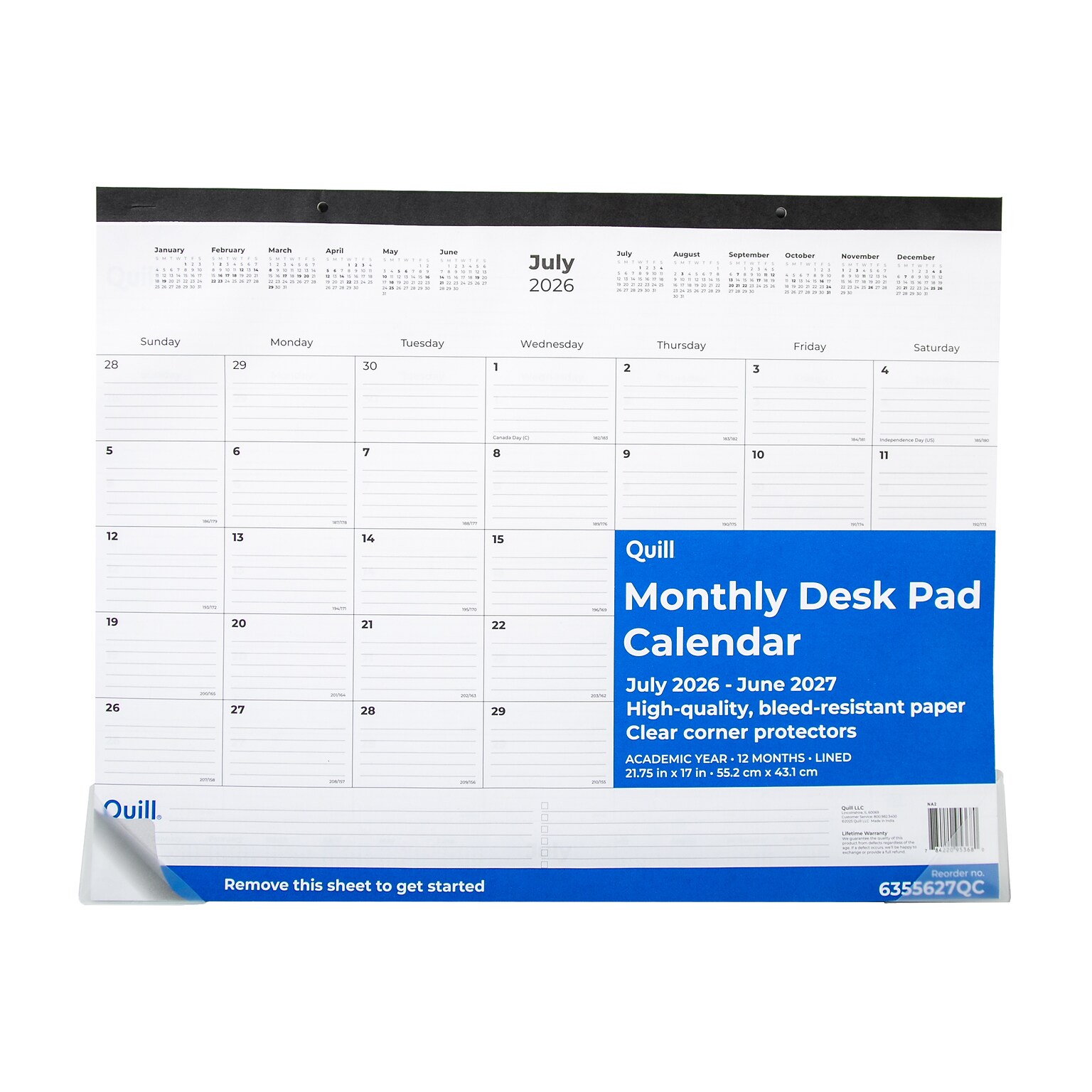 2026-2027 Quill Brand® 22 x 17 Academic Monthly Desk Pad Calendar, Black (63556-27-QCC)
