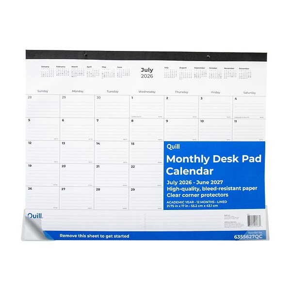 July 2026 - June 2027 Quill Brand® 22" x 17" Academic Year Monthly Desk Pad Calendar (63556-27-QCC)