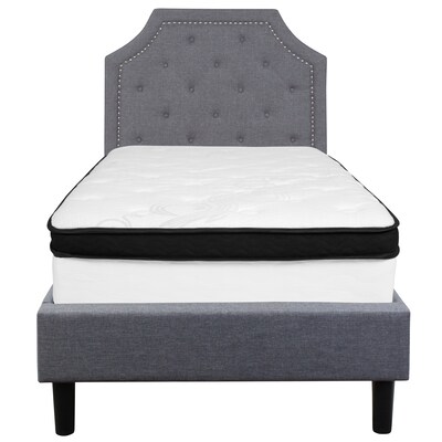 Flash Furniture Brighton Tufted Upholstered Platform Bed in Light Gray Fabric with Memory Foam Mattress, Twin (SLBMF9)