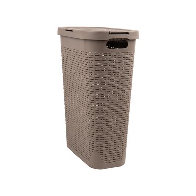 Mind Reader 10.57-Gallon Laundry Hamper with Lid, Plastic, Tan (40HAMP-BRNM)