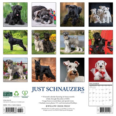 2026 Willow Creek Schnauzers 12 x 12 Monthly Wall Calendar (52686)